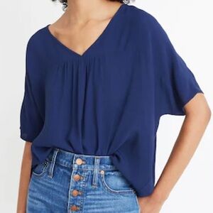 Madewell Royal Blue V-Neck Drapey Rhyme Top